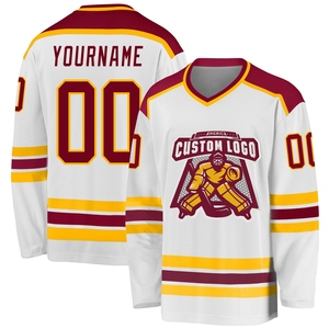 Maillot de hockey personnalisé OMMIZ INDUSTRY blanc, bordeaux et or, le plus vendu en gros - Product Image 1