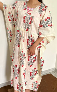 Women's Premium Cotton <b>Kaftan</b> Dress with Artistic Printed Design and Easy Fit Silhouette - Product Image 2