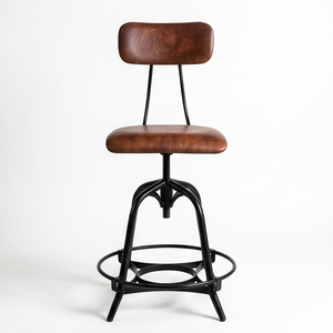 Industrial Vintage Leather <b>Bar</b> <b>Stools</b> Swivel Metal Frame <b>Adjustable</b> High Chair For Restaurant Cafe And Kitchen Island - Product Image 1