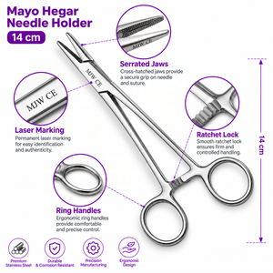 Porte-aiguille chirurgical MJW Mayo Hegar 14 cm (5,5 pouces) en acier inoxydable, instrument de suture chirurgical certifié CE ISO13485, outils OEM - Product Image 5
