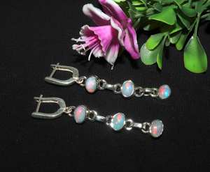 Boucles d'oreilles pendantes en argent sterling avec opale de feu éthiopienne, design cabochon, bijoux artisanaux en pierres précieuses naturelles - Product Image 2