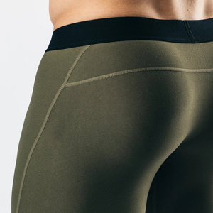 <b>Men</b> Olive <b>Green</b> Compression <b>Shorts</b> Mid Waist Elastic Quick Dry Sporty Style Bermuda Length Spandex Nylon Knitted - Product Image 3
