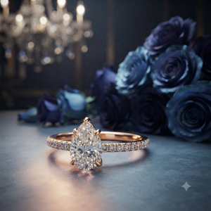 Rose Gold Pear Cut Lab Grown Diamond Engagement <b>Ring</b> with Hidden Halo <b>Split</b> Shank Bridal <b>Ring</b> - Product Image 1
