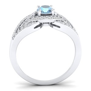 Anillo REYES de Lujo en Plata de Ley 925 con Moissanita Certificada GRA, Corte Redondo, 0.5 Quilates, Gema de Aguamarina, Joyería Fina para Boda - Product Image 4