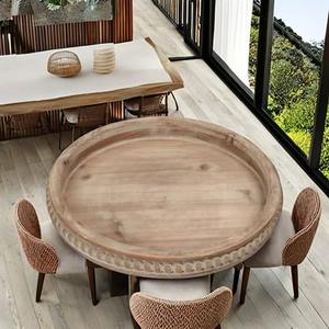 Bandeja de Servir de Madera con Cuentas, Multifuncional, con Patrón Geométrico Horizontal, Diseño Rústico Tradicional Hecho a Mano, Plato Decorativo - Product Image 3