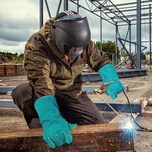 Gants de soudage en cuir de vachette renforcé avec paume en cuir, robustes, pour la protection des mains en milieu industriel, durables pour le barbecue - Product Image 5