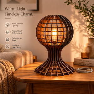Premium Globe <b>Table</b> Lamp Wooden Laser Cut Decorative Lighting | Handcrafted Wooden Sphere Lamp for Living Room Bedroom Study - Product Image 5