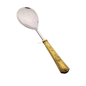 Poignée de broderie royale forgée à la main en acier inoxydable et laiton ensemble de service outils de serveur de salade - Product Image 3