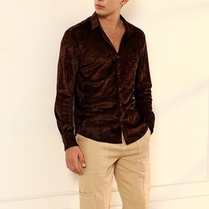 High Quality Custom Designed Men's Long Sleeve Velvet Shirts Luxury Stylish Casual Wear Men Velvet Shirt For <b>Boys</b> - Product Image 4