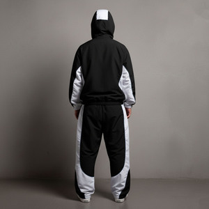 Men's Hooded Windbreaker <b>Tracksuit</b> Black White Color Blocking Full Zipper Loose Fit Streetwear Breathable <b>Polyester</b> Sportswear - Product Image 2
