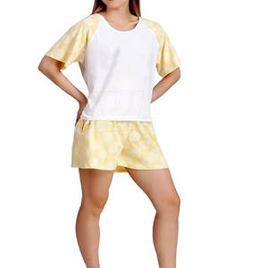 Ensemble décontracté deux pièces pour femme, t-shirt et short au-dessus du genou, 100 % coton, personnalisable avec logo, idéal pour l'été – Meilleures ventes - Product Image 2