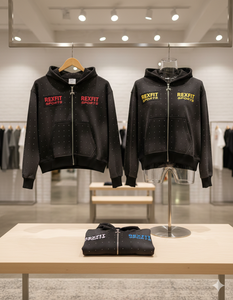 Sudaderas con capucha con pedrería en toda la prenda, estilo urbano, logotipo serigrafiado, mejor material, precios razonables, corte holgado, efecto desgastado por el sol, con cremallera - Product Image 5