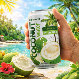 Agua de Coco Pura Enlatada con Pulpa, Bebida Tropical Natural, Refrescante Jugo de Coco, Marca Privada OEM, 330ml 500ml - Product Image 3