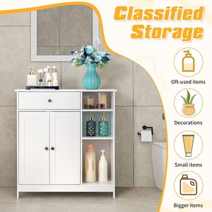 Armoire de salle de bain élégante à rayures verticales blanches poignées en bronze étagères réglables rangement polyvalent pour Foyer salle à manger salle de bain - Product Image 4