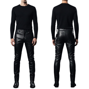 Top Selling High Quality Lightweight Men's Genuine Leather Canvas <b>Pants</b> Casual Black Solid Color Streetwear Bikers Breathable - Product Image 1