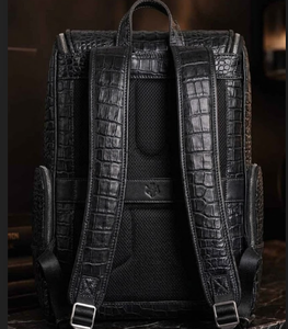 Luxury Crocodile Leather <b>Backpack</b> Durable <b>Black</b> Men's Travel Bag - Product Image 2