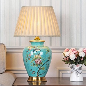 <b>Chinese</b> Style Ceramic E26 AC Bell Table <b>Lamp</b> with Fabric Shade Decorative Bedside <b>Lamp</b> for Living Room Study Villa - Product Image 3