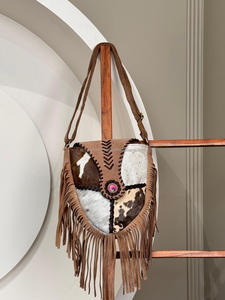 Vrais cheveux sur peau de vache sac à bandoulière avec franges Western femmes sac à main en cuir véritable sac à main de luxe vente chaude sac cadeaux pour elle - Product Image 4