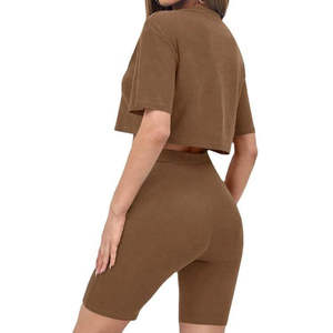 Wholesale High Quality Women's Shorts <b>Set</b> Custom Logo Solid Color 2 Piece Short <b>Set</b> Summer Fashion Wear With Soft 100% Cotton - Product Image 5
