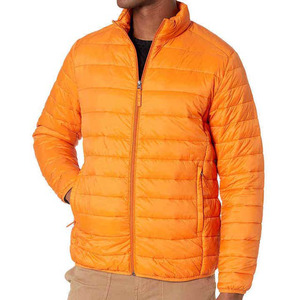 Yellow Color OEM Custom Made High Quality 100% Nylon Zipper Closure Stand Collar Patchwork Men's Puffer <b>Jackets</b> - Product Image 2
