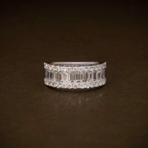 Emerald & Round Cut Diamond Eternity Band <b>Ring</b> in White Gold | Luxury Full Diamond <b>Statement</b> <b>Ring</b> for Wedding & Anniversary - Product Image 4