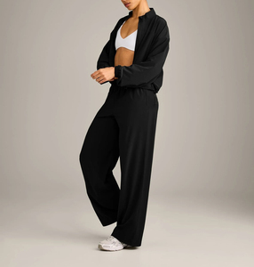 Custom Logo Black Women's Jacket & Pant Four-Way Stretch Windbreaker Tracksuits <b>Set</b> Lightweight Sweat-Wicking Women Jogging <b>Set</b> - Product Image 2