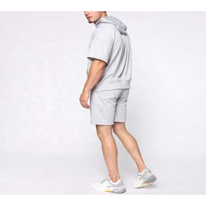 ชุดเสื้อฮู้ดขาสั้น2ชิ้นสำหรับผู้ชาย,ชุดวอร์มสีพื้นสำหรับออกกำลังกายในยิมฟิตเนส - Product Image 4