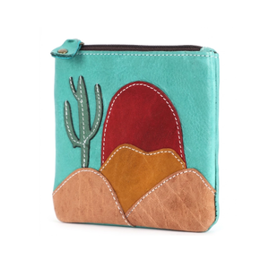 Bolsa de Cuero Vegano Hecha a Mano con Tema del Desierto, con Cierre, para Mujer, Organizador de Maquillaje y Cosméticos de Viaje, Monedero, Bolsa de Almacenamiento Multiusos - Product Image 1