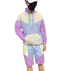 Ensemble coupe-vent d'été personnalisé pour hommes, design à empiècements, veste légère extensible à fermeture éclair métallique et short d'été à taille élastique, vente en gros - Product Image 5