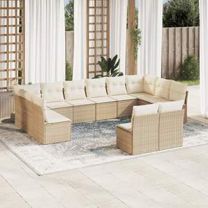 Conjunto de Sofás Modulares Grandes de Ratán Sintético Beige para Jardín, Muebles de Jardín Modulares Cómodos - Product Image 1