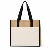 Sac fourre-tout en coton recyclé et jute avec poche avant, soufflet, forme structurée, personnalisable avec logo, vente en gros, promotionnel, pour le marché et le shopping
