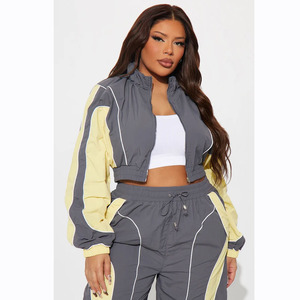 Survêtement femme color block avec pantalon long à capuche et cordon de serrage, style sportif léger, coupe-vent décontracté pour le printemps - Product Image 4
