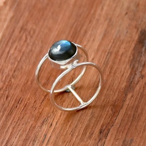 925 Sterling Silver Natural <b>Labradorite</b> Double Band <b>Ring</b> Handmade Bohemian Statement Jewelry for Women - Product Image 3