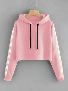 Women's <b>Red</b> Crop <b>Hoodie</b> Full Sleeve Terry 100% Cotton Casual Plus Size Autumn Style - Product Image 4