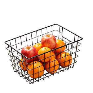 Panier de rangement pour fruits en fil de fer rectangulaire moderne personnalisé, multifonctionnel, avec fond en bois, poignée écologique, pour comptoir de cuisine - Product Image 6