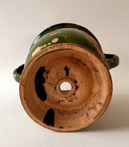 Jardinière antique française de Castelnaudary du XIXe siècle, pot en terre cuite vert émaillé, décoration rustique vintage pour la maison, vase - Product Image 4