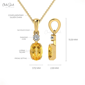 Colgante de Citrino Natural en Oro Sólido de 14k con Halo de Diamantes, Joyería de Piedras Preciosas para Uso Diario, Regalo, Proveedor Mayorista - Product Image 4