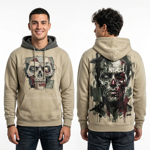 Sudadera con Capucha Oversize Blanca Crema con Estampado Gráfico Gótico de Cementerio para Hombre, Sudadera de Forro Polar Estilo Urbano con Logotipo de Marca Personalizado, Sudadera Hip Hop - Product Image 2
