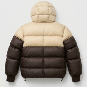 Men's Beige Brown Hooded Puffer Jacket <b>Warm</b> Quilted Winter Outdoor <b>Coat</b> Lightweight <b>Waterproof</b> Jacket One Apex - Product Image 2