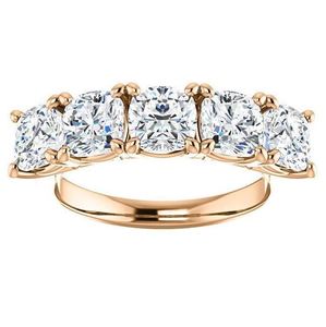 Anillo de Boda de Moissanita con Cinco Piedras de Corte Cojín, Plata de Ley 925, Apilable, Anillo de Aniversario Nupcial, Regalo de Lujo para Ella - Product Image 5