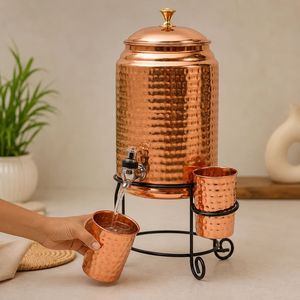 Distributeur d'eau en cuivre martelé avec 2 verres, couvercle et robinet, style vintage, pour la maison et les fêtes - Product Image 3