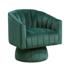 Poltrona in Velluto Verde Scuro per Soggiorno Moderno di Lusso, Comoda Poltrona Girevole con Schienale a Botte - Product Image 3