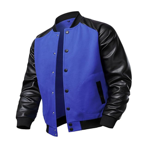 Blouson universitaire en cuir pleine fleur pour homme avec manches en laine, boutons-pression, style baseball, luxe, hiver, manteau tendance - Product Image 2