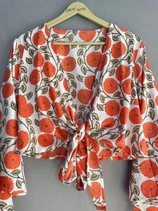 Top Corto Tipo Wrap con Estampado Floral de Algodón Indio, Hecho a Mano, Estilo Bohemio, Ropa Casual de Verano para Mujer, Talla Única - Product Image 6