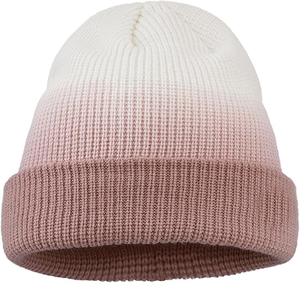 Unisex Outdoor Thick Knitted Color Blocking Tie Dye Gradient Custom Design Breathable Waterproof Adjustable <b>Beanie</b> Winter Hat - Product Image 1