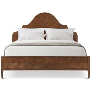 Solid Teak Wood <b>Bed</b> Frame Chevron Pattern Inlay Headboard Arched Platform <b>Bed</b> <b>with</b> Tapered Legs - Product Image 1