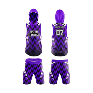 Conjunto de Fútbol 7v7 con Degradado Azul y Rojo, Jersey sin Mangas con Capucha, Pantalones Cortos de Alto Rendimiento, Uniforme de Equipo Personalizado por Sublimación - Product Image 6