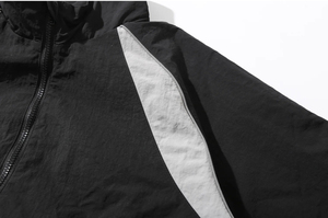 Custom Sports Running Waterproof Jacket Stand Zipper Print Reflective Piping Men <b>Black</b> Crinkle <b>Windbreaker</b> Jacket - Product Image 4