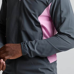 Men's Black <b>Pink</b> Color Blocking Racer <b>Jacket</b> Windproof Zipper Closure Stand Collar Sporty Style Polyester Autumn Wear - Product Image 1