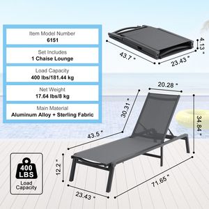 Chaise longue de patio réglable en aluminium à 5 positions, chaise longue pliante d'extérieur, chaise longue de piscine confortable à 5 positions - Product Image 3